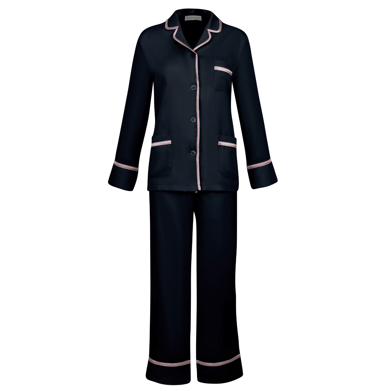 Ladies black satin pyjamas best sale