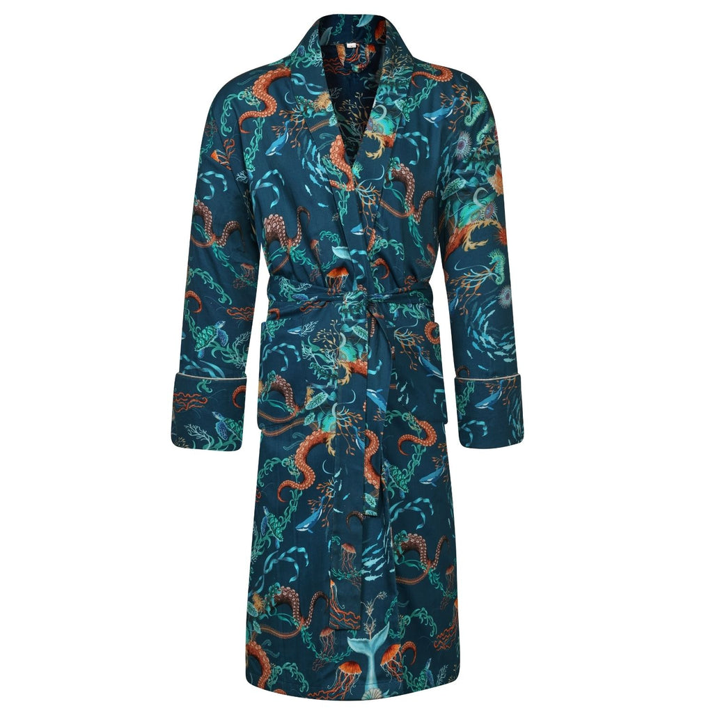 Lightweight Women's Dressing Gown front - Ocean Treasure | Bown of London