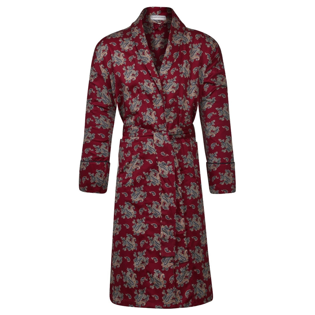 Lightweight Dressing Gown front - Gatsby Paisley Wine | Bown of London