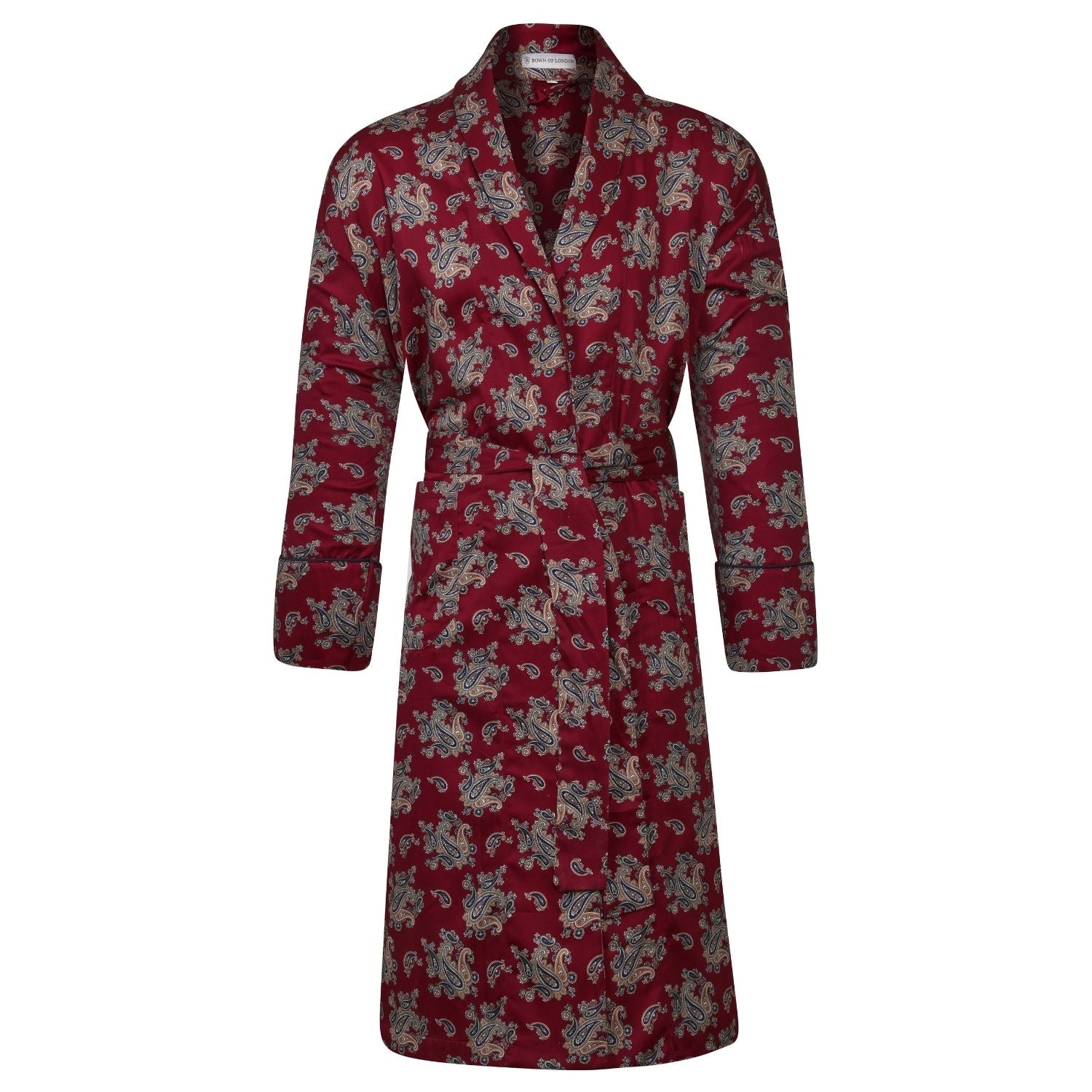Lightweight Men's Dressing Gown front - Gatsby Paisley Wine | Bown of London