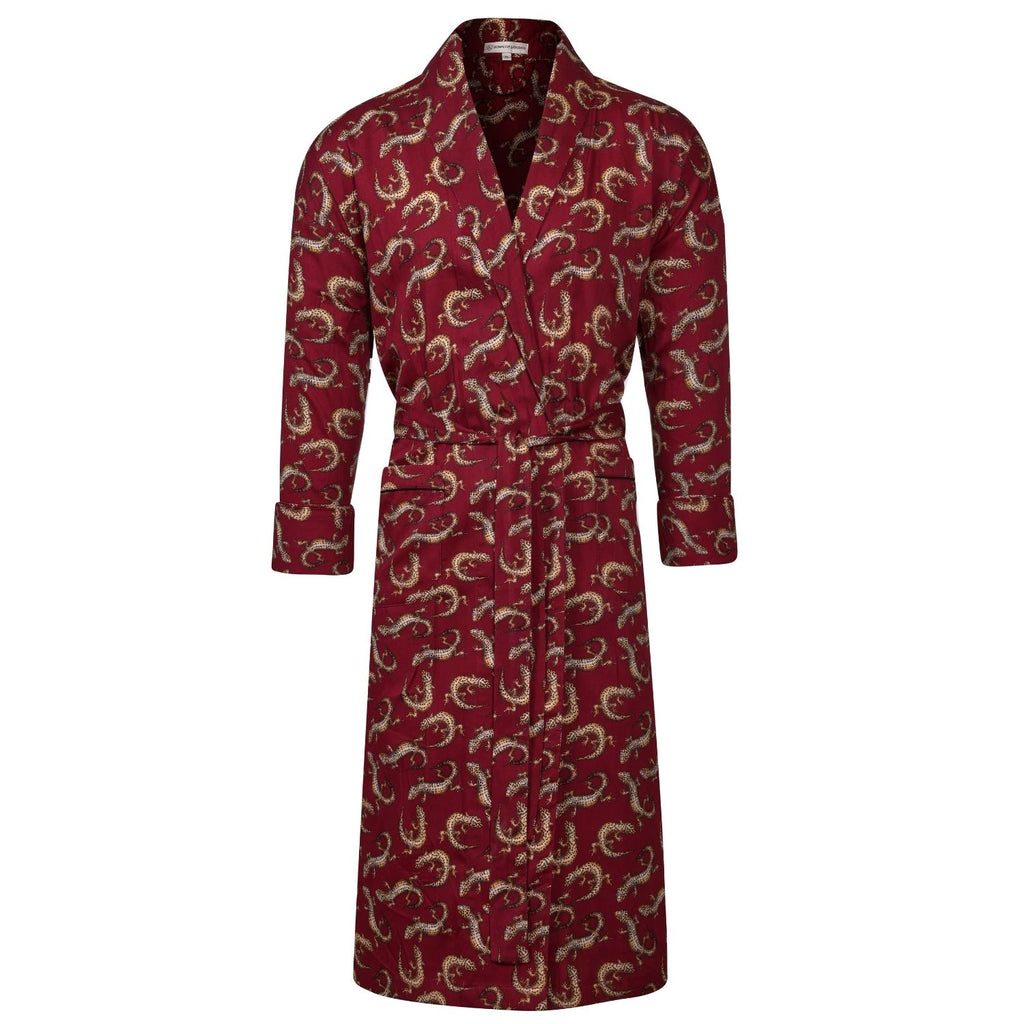 Lightweight Men's Dressing Gown front - Gekko Claret | Bown of London