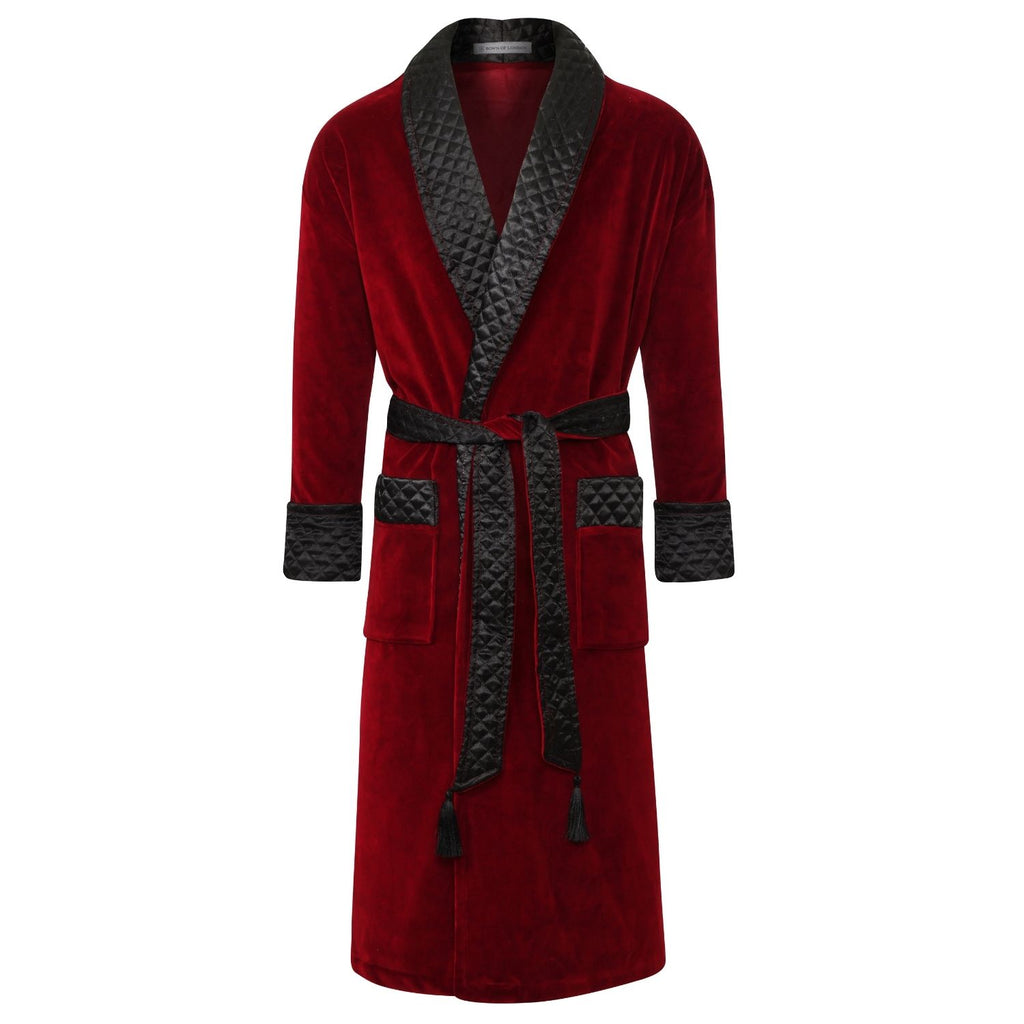 Astor men's smoking jacket in red – long velvet smoking robe for men