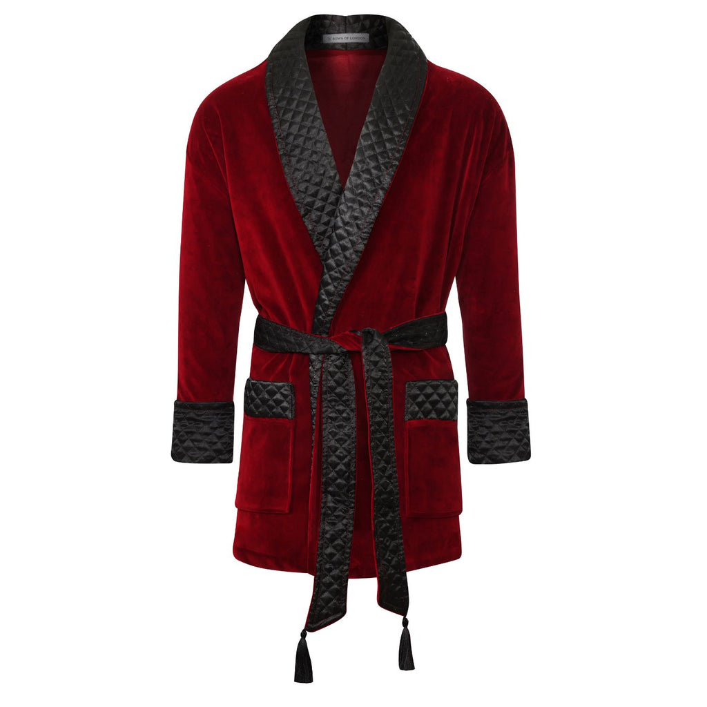 Belgravia men's smoking jacket in red – velvet smoking robe for men