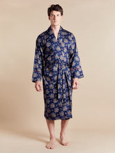 Lightweight Men's Dressing Gown model front - Gatsby Paisley Blue | Bown of London