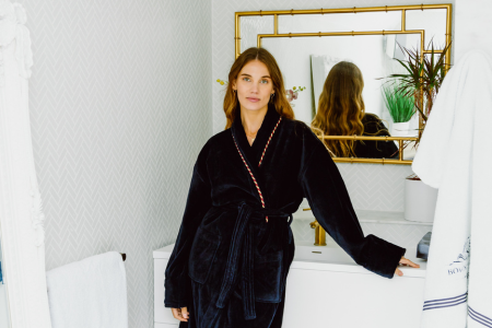 Woman Wearing A Dressing Gown In A Bathroom | Bown of London