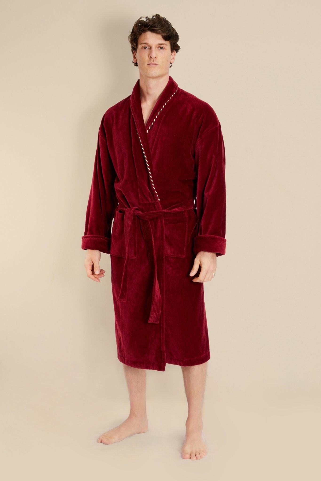 Earl Claret Men's Dressing Gown - Model Front | Bown of London