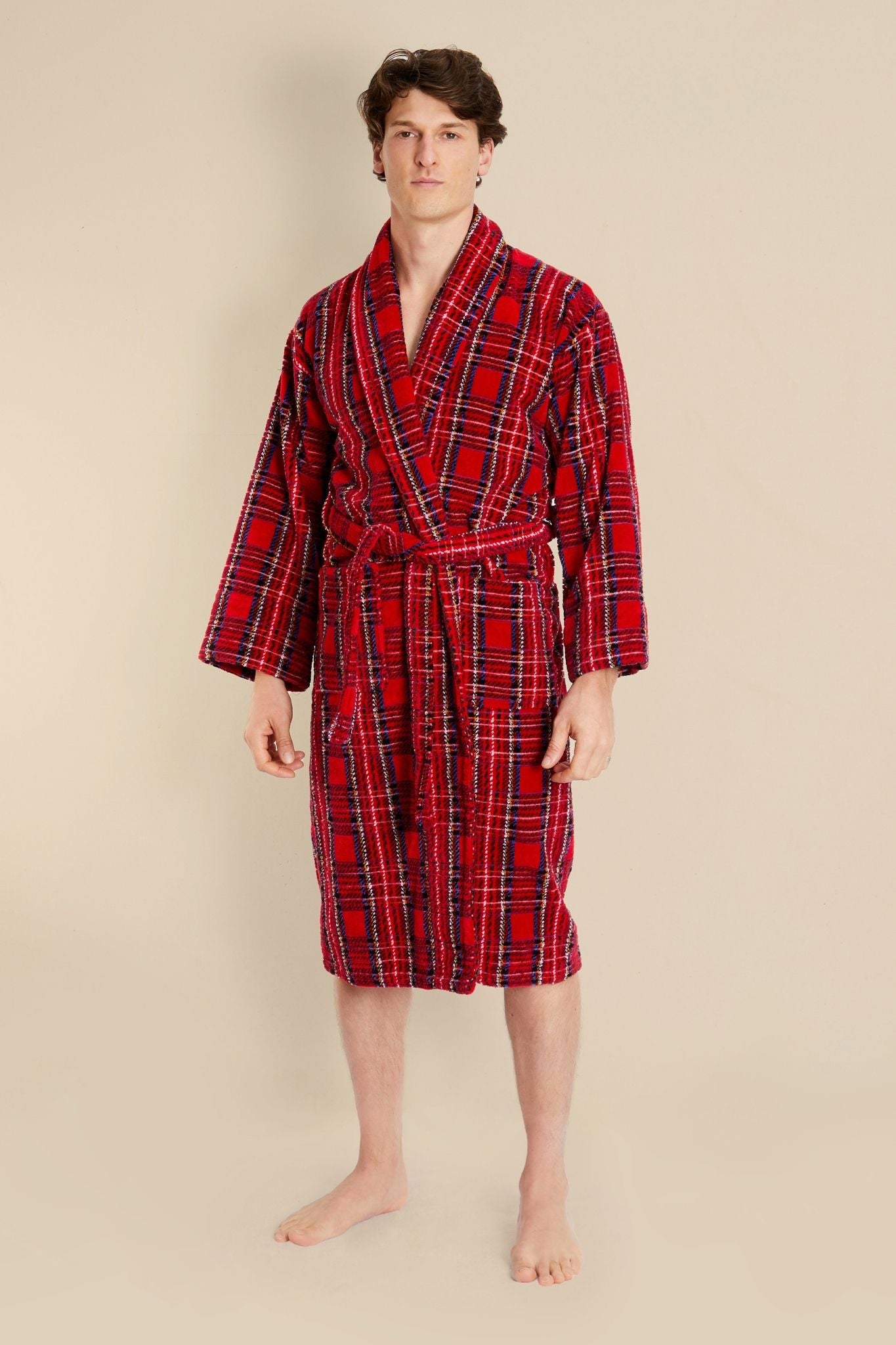 Highland Men's Tartan dressing gown - Model Front | Bown of London