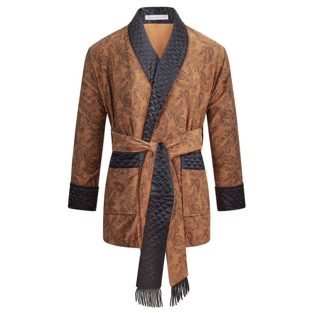 Midas men's smoking jacket in gold paisley – smoking robe for men