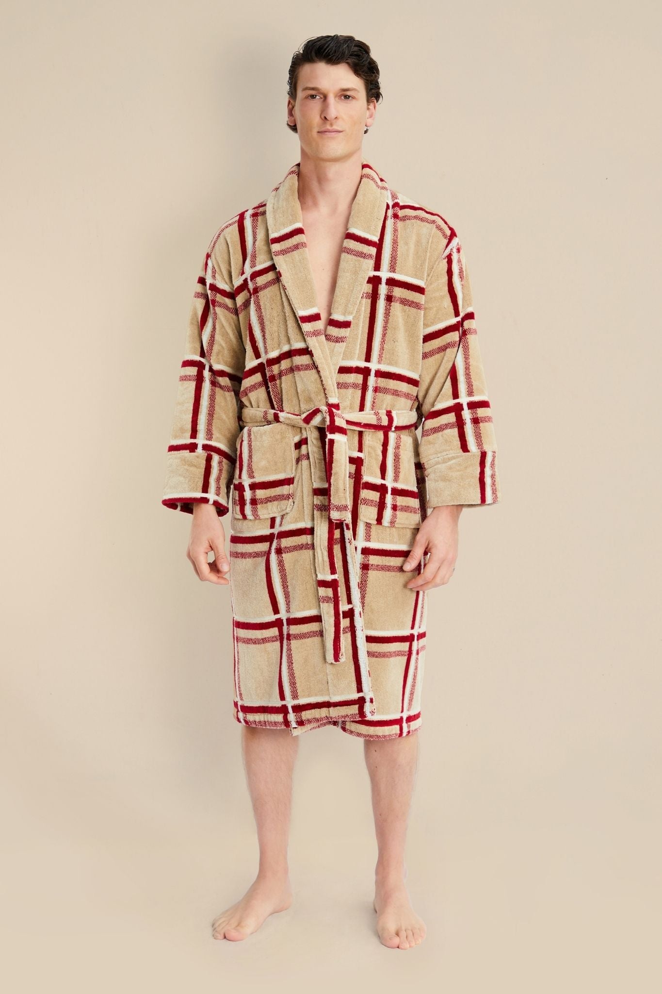 Montana Men's Plaid Dressing Gown - Model Front | Bown of London