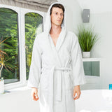 Men's Hooded Towelling Dressing Gown - Pale Grey