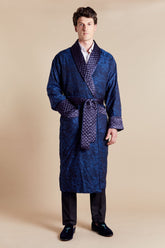 Sherlock Blue Men's Long Smoking Jacket - Model Front | Bown of London