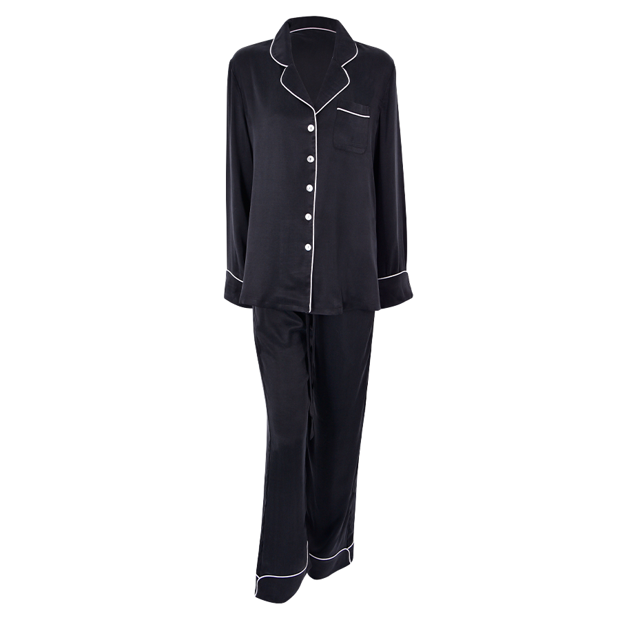 Ladies Vegan Silk Pyjama Zumra Black Print