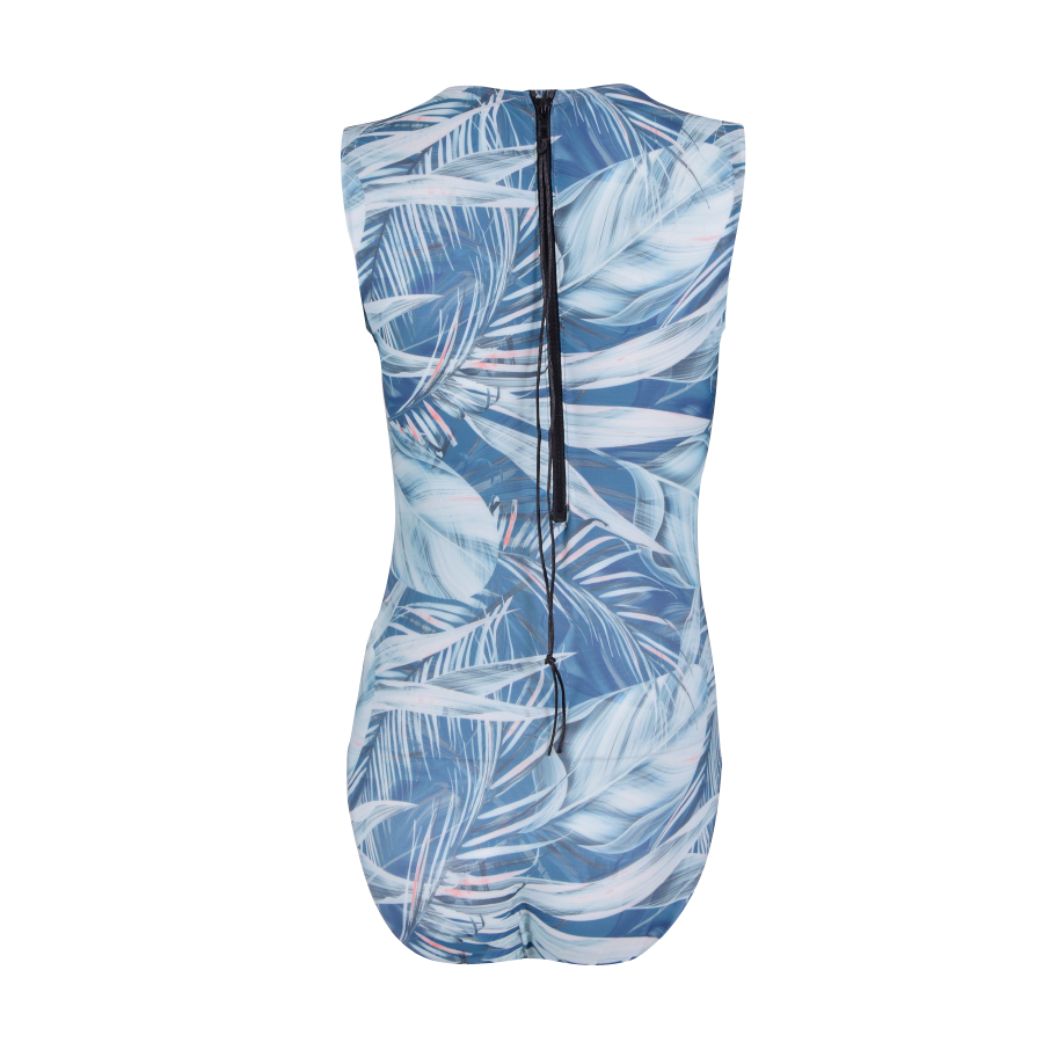 Silver Botanical Classic Sleeveless Swimsuit Main Image Back View