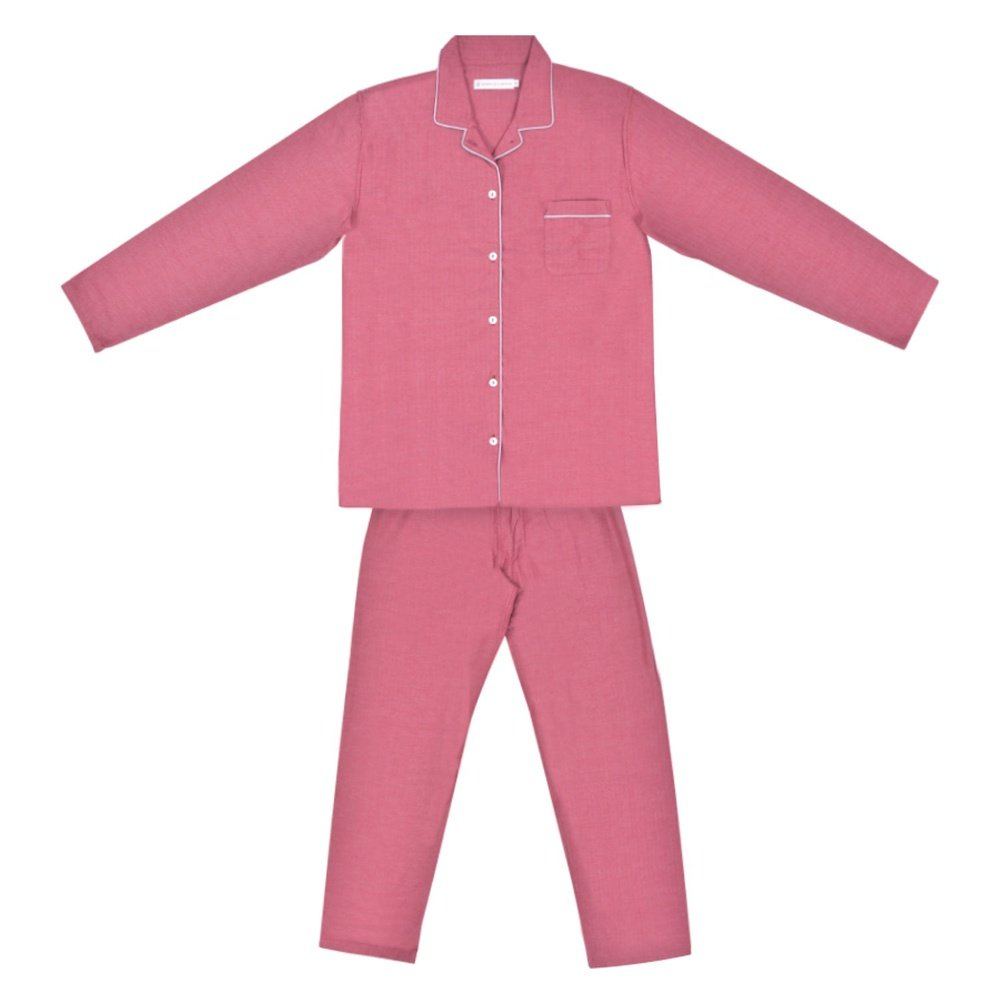 Ladies Pyjamas Brushed Cotton Red - Russo Front View