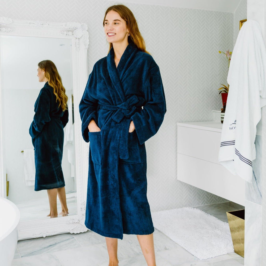 Women's Heavyweight Nua Cotton Dressing Gown - Navy Blue Main