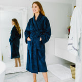 Women's Towelling Cotton Dressing Gown - Navy Blue
