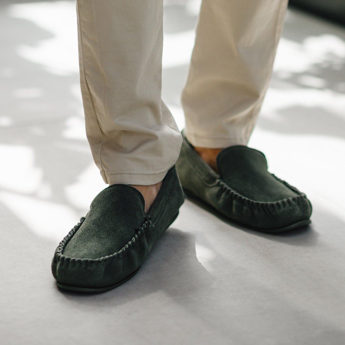 Harris Mens Fabric Lined Moccasin Hard Sole - Olive Main
