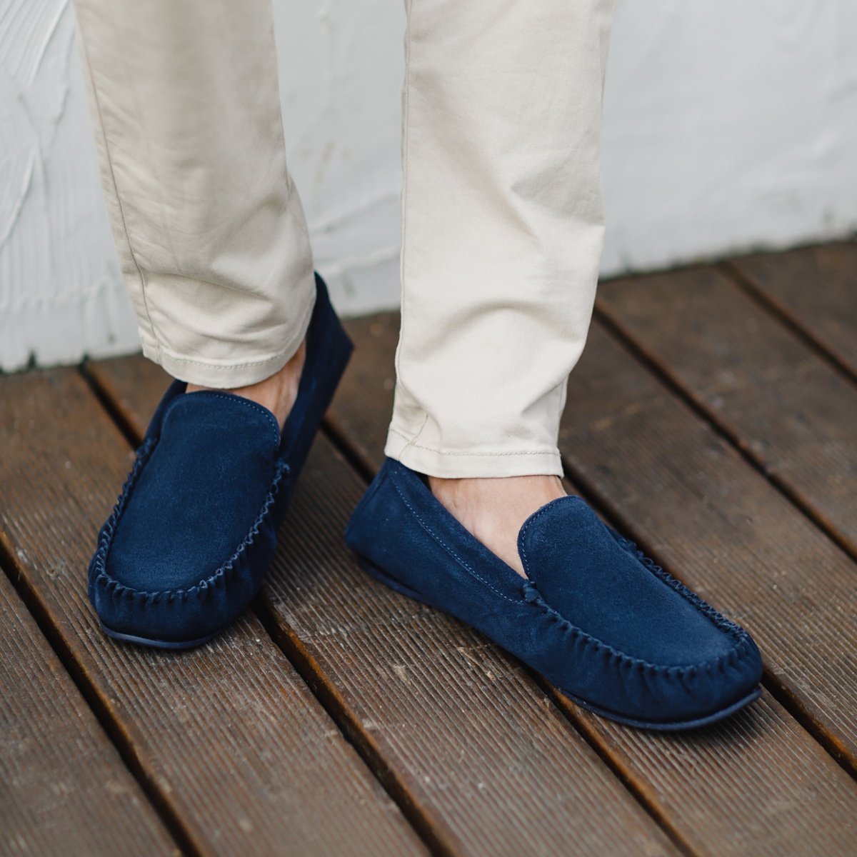 Harris Mens Fabric Lined Moccasin Hard Sole - Navy Main