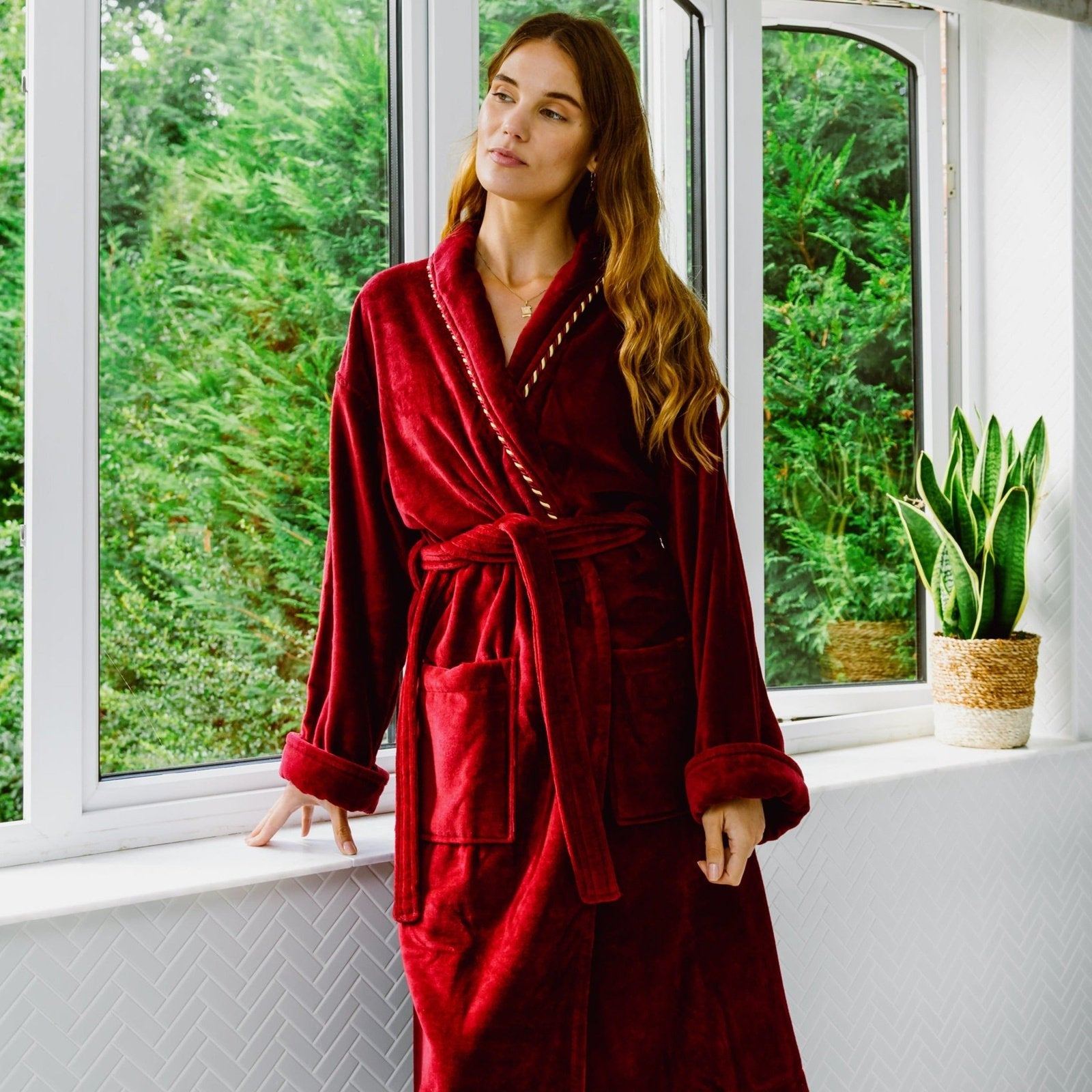 Unisex Dressing Gown - Duchess Claret Main | Bown of London