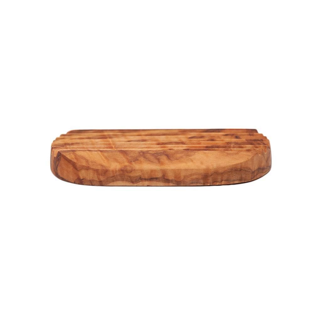 Eco Bath Soap Dish - Olive Wood Ridged Side