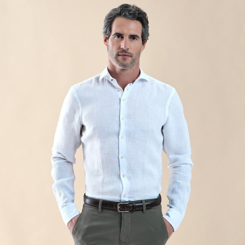 Men's Long Sleeve Button Linen Shirt - White Main Image