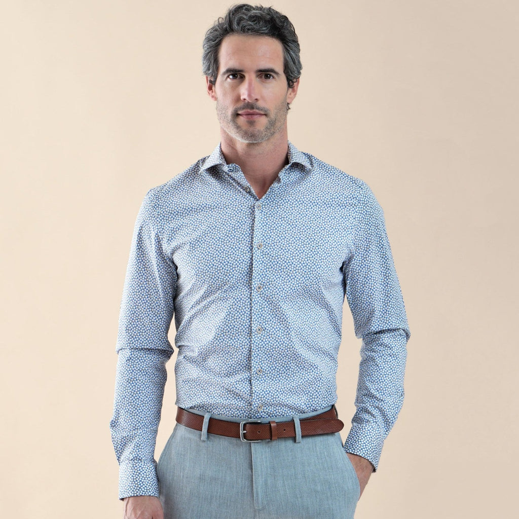 Men's Long Sleeve Button Cotton Shirt With Blue & Orange Spots Main Image