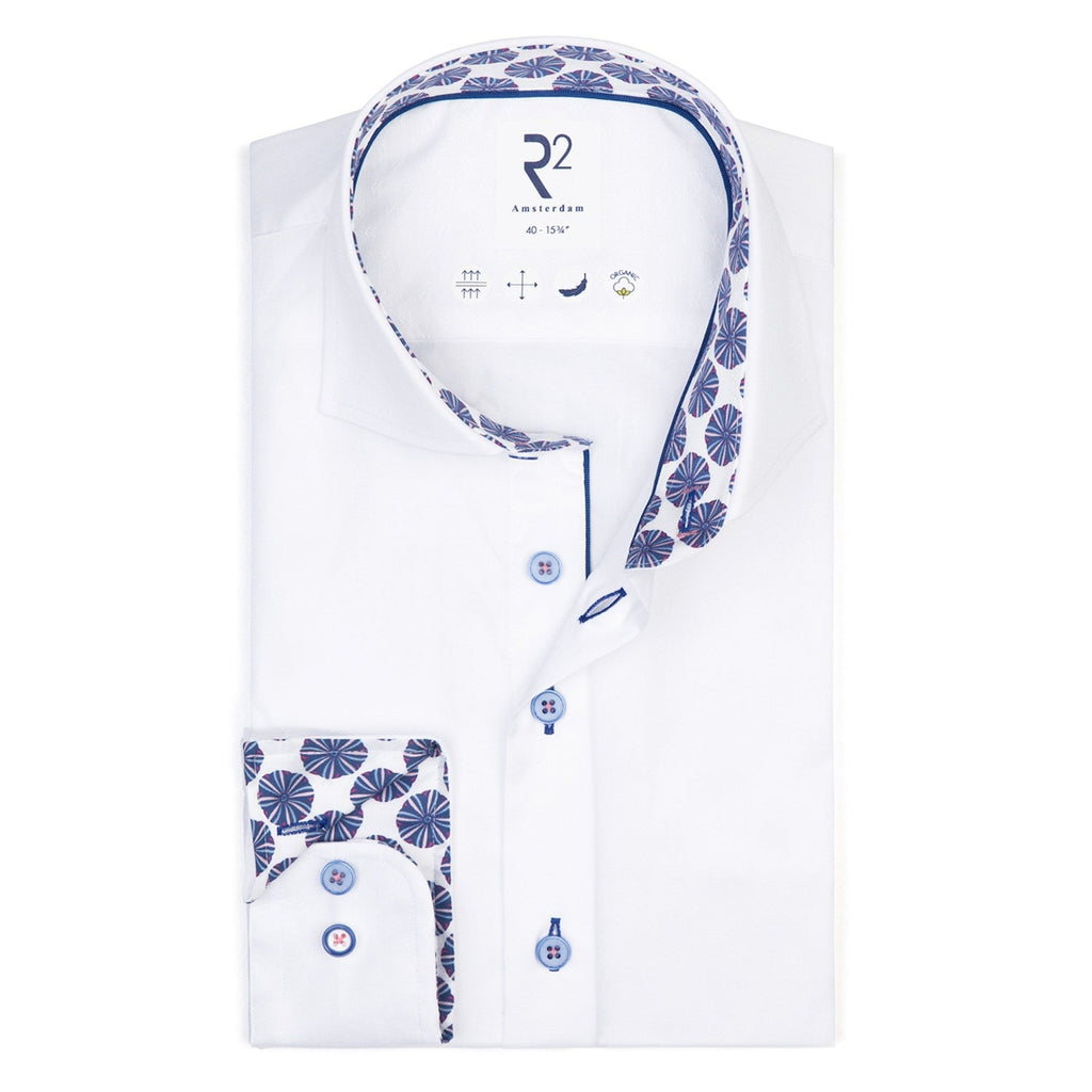Men's Long Sleeve Button Linen Shirt - White With Umbrella Pattern Main Image