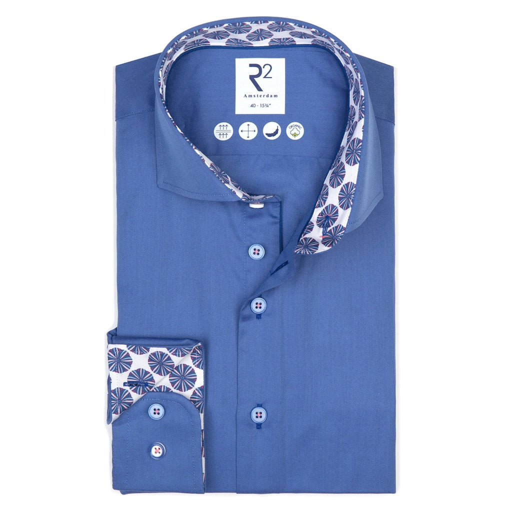 Men's Long Sleeve Button Linen Shirt - Navy With Umbrella Pattern Main Image