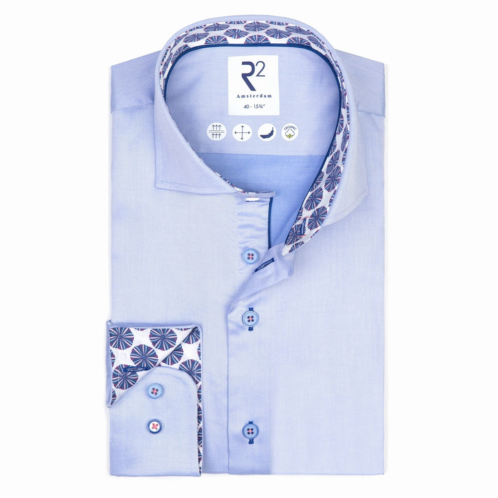 Men's Long Sleeve Button Linen Shirt - Light Blue With Umbrella Pattern Main Image