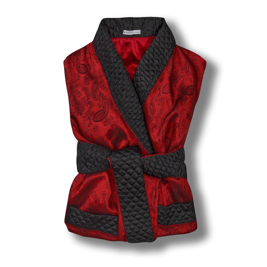 Gable Mens Long Smoking Jacket folded - Claret | Bown of London