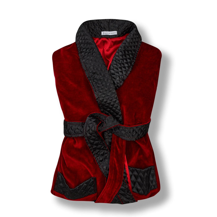 Astor Luxury Cotton Long Velvet Smoking Jacket folded - Burgundy | Bown of London