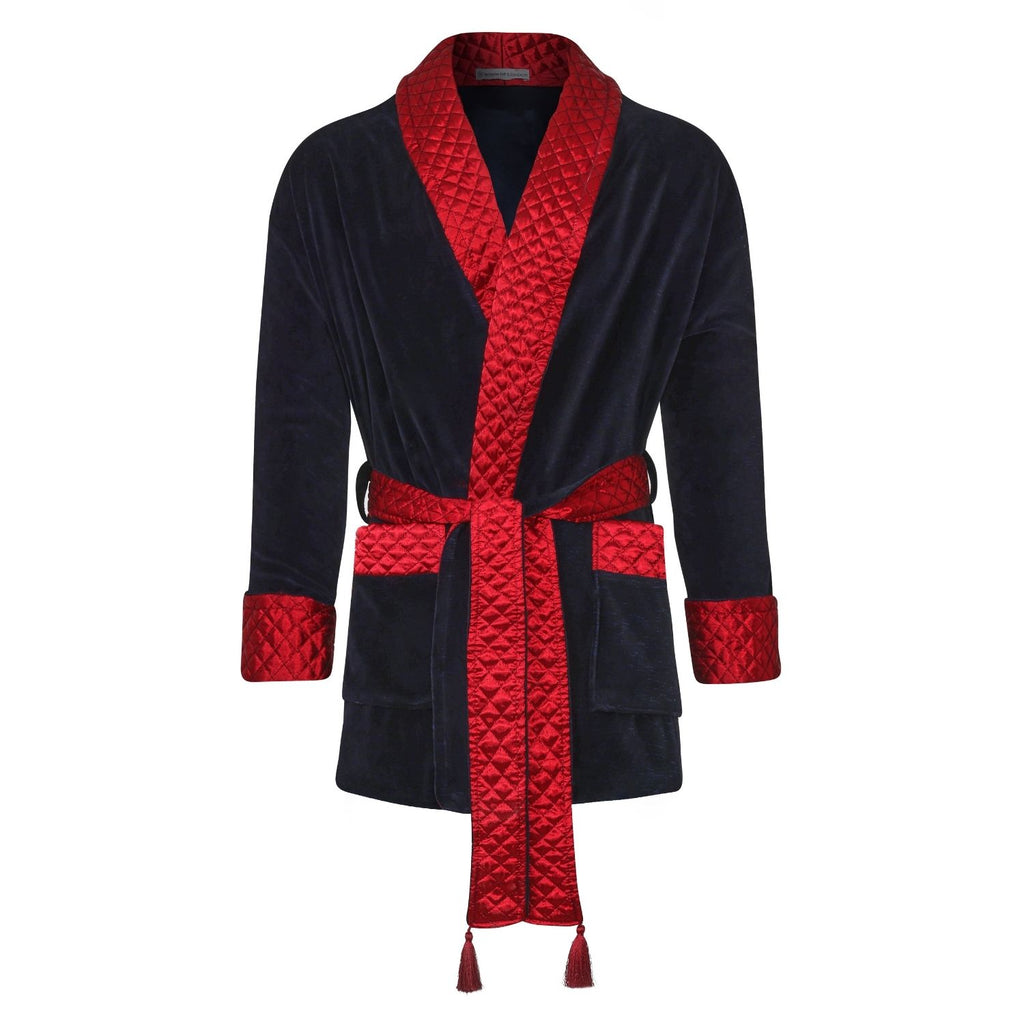 Cliveden Short Velvet Navy Smoking Jacket Robe