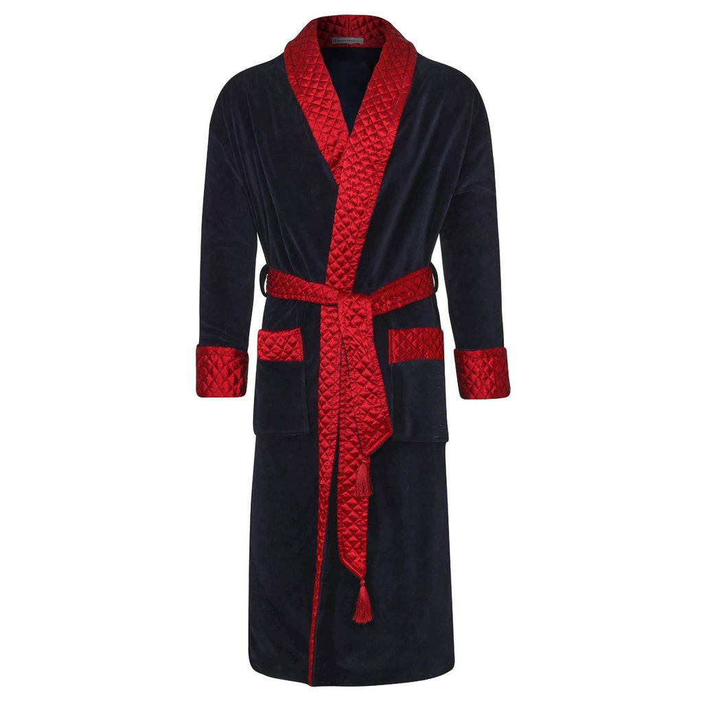 Mayfair Long Velvet Navy Smoking Jacket Robe