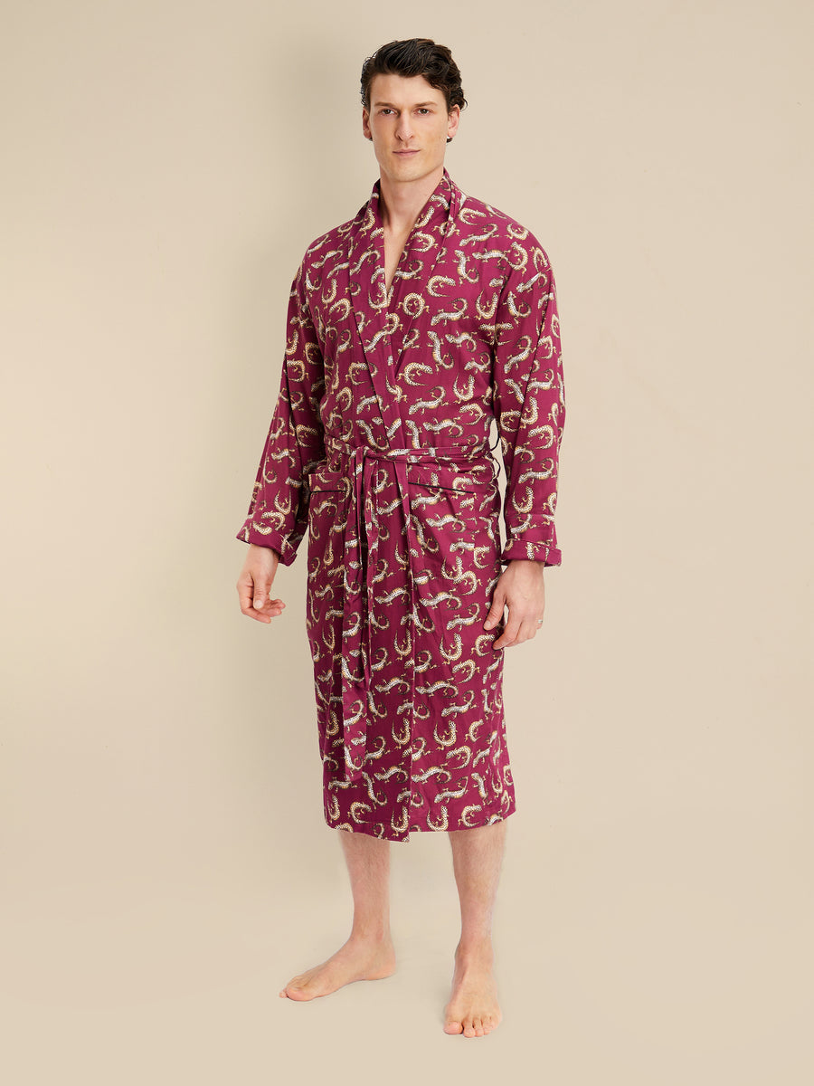 Lightweight Men's Dressing Gown - Gekko Claret - Bown of London