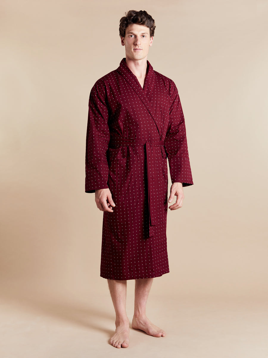 Lightweight Men's Dressing Gown model photo front - Tosca Red | Bown of London
