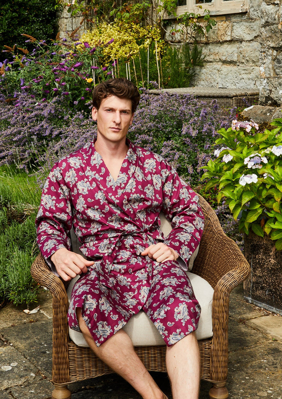 Lightweight Men's Dressing Gown - Gatsby Paisley Wine