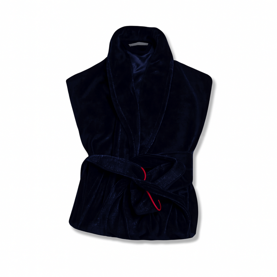 Rockefeller Luxury Cotton Short Velvet Smoking Jacket in Navy - View 4 - Bown of London