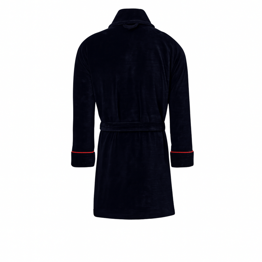 Rockefeller Luxury Cotton Short Velvet Smoking Jacket in Navy - View 3 - Bown of London