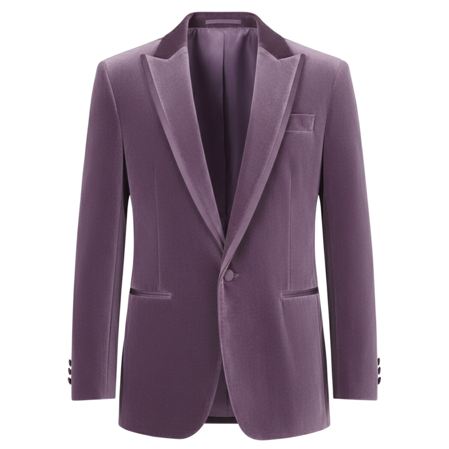 Purple velvet blazer on a white background