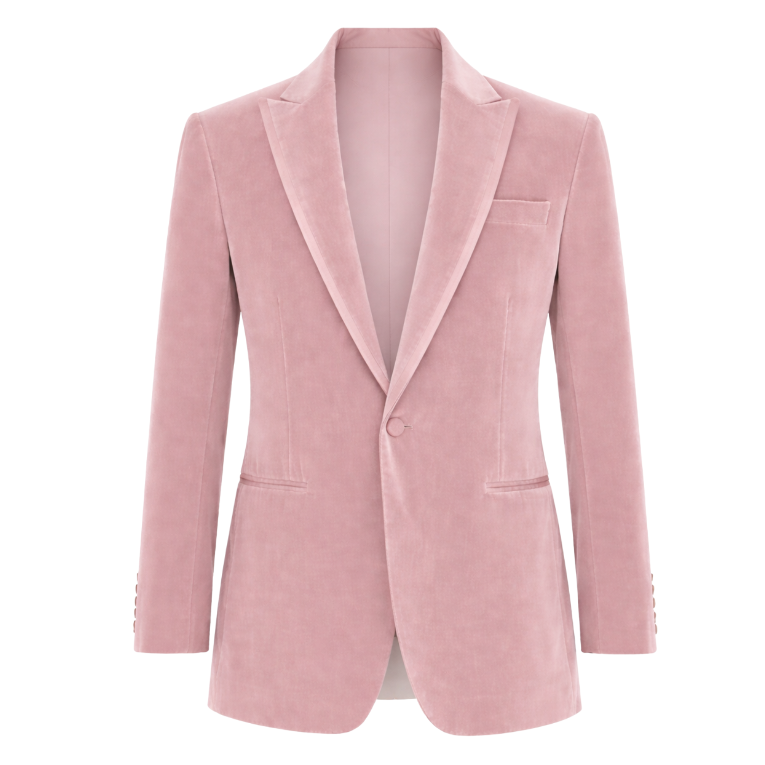Pink velvet blazer on a white background