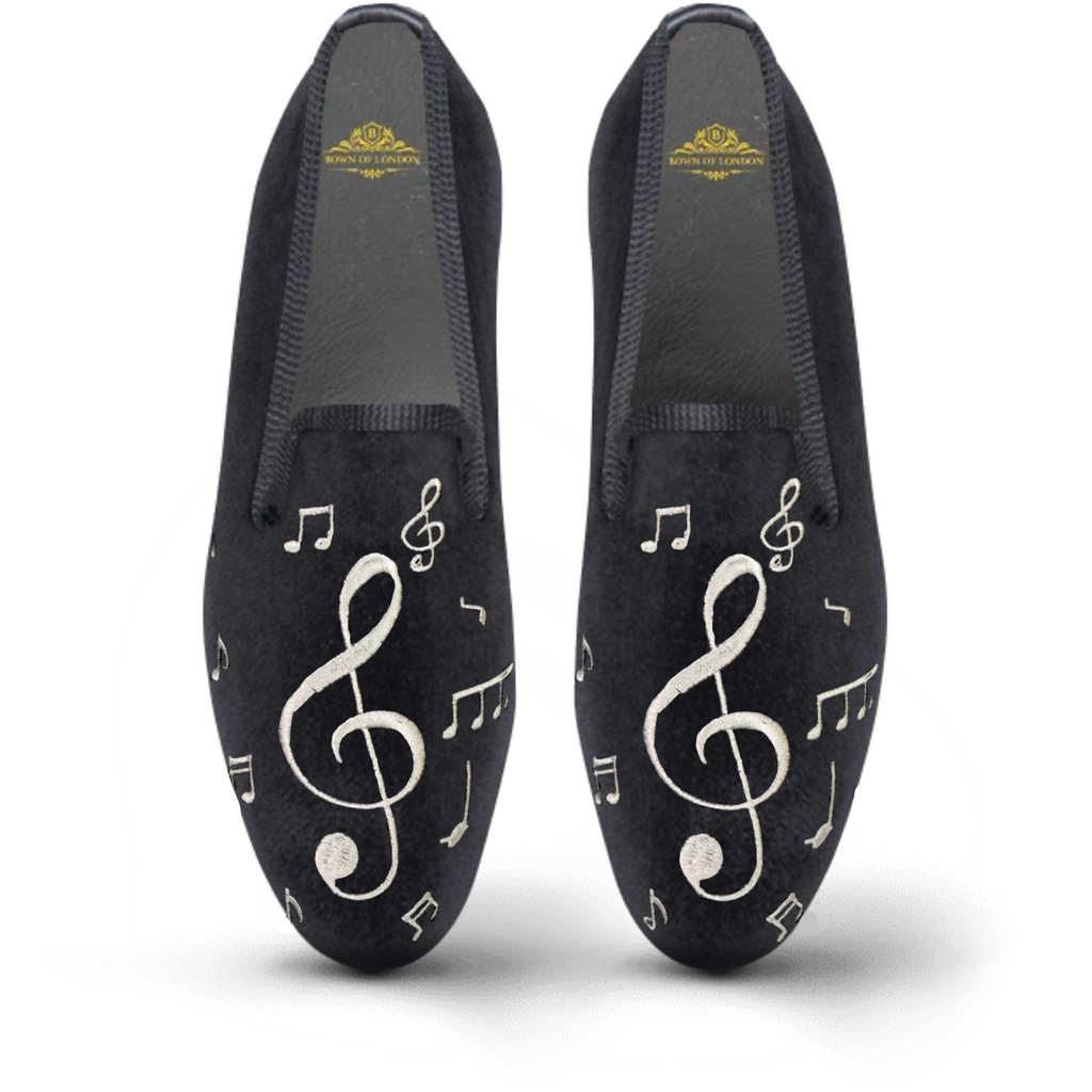 Inflatable Musical Note Shoes Velvet Loafer/Slipper Shoe Musical Notes | Bown of London