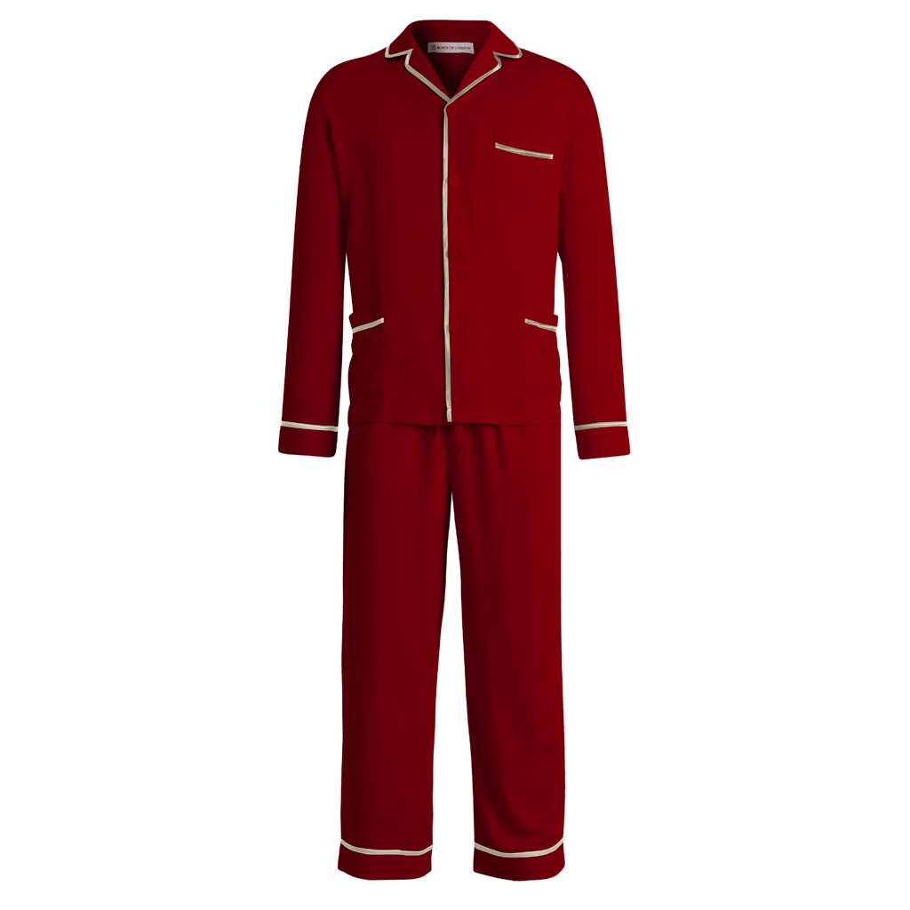 Apollo Mens Red Satin Pyjamas - Front | Bown of London
