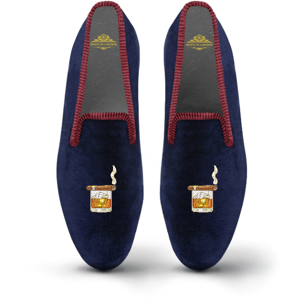 Men's Velvet Loafer/Slipper Shoe - Cigar on Whiskey Glass