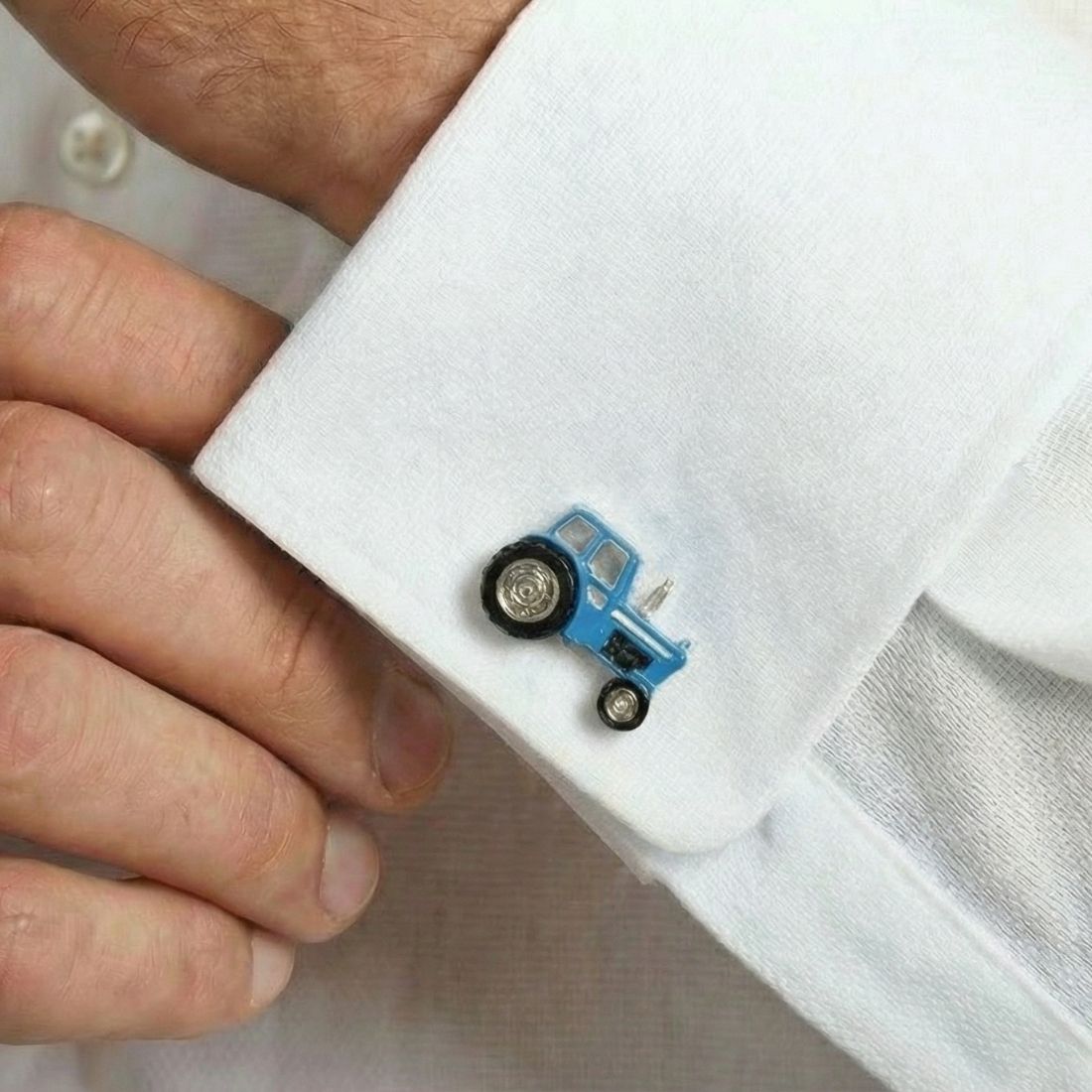 Blue Tractor Rhodium Plated Cufflinks