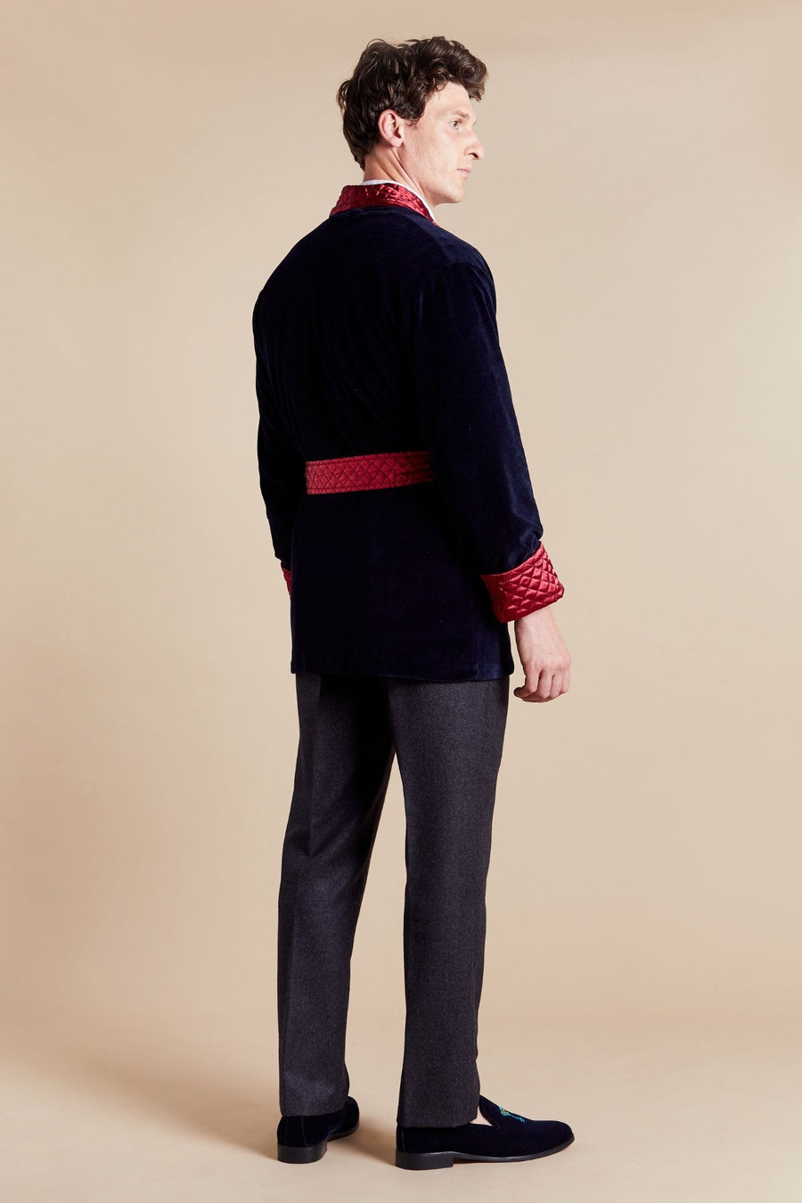 Cliveden Short Velvet Smoking Jacket - Model Back | Bown of London