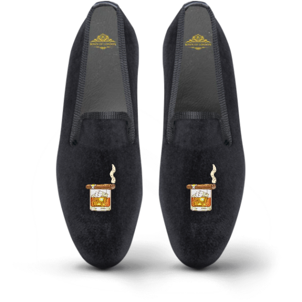 Men's Velvet Loafer/Slipper Shoe - Cigar on Whiskey Glass