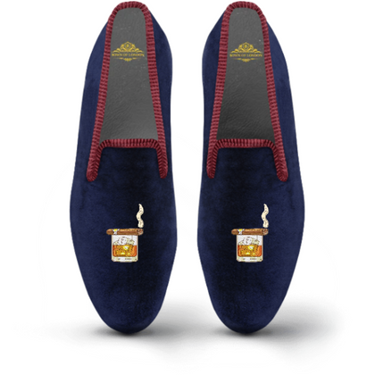 Men's Velvet Loafer/Slipper Shoe - Cigar on Whiskey Glass - Bown of London