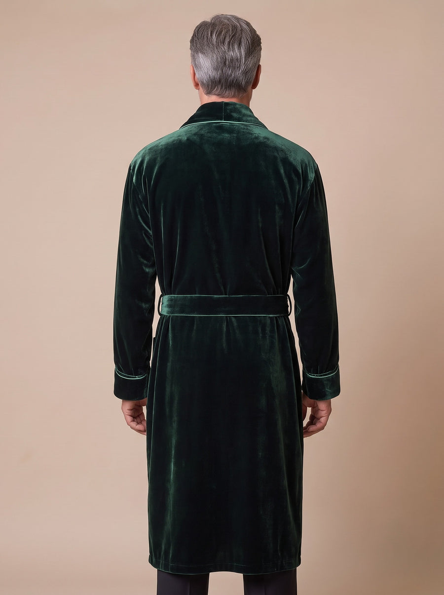 Emerald Isle silk velvet robe worn, back view