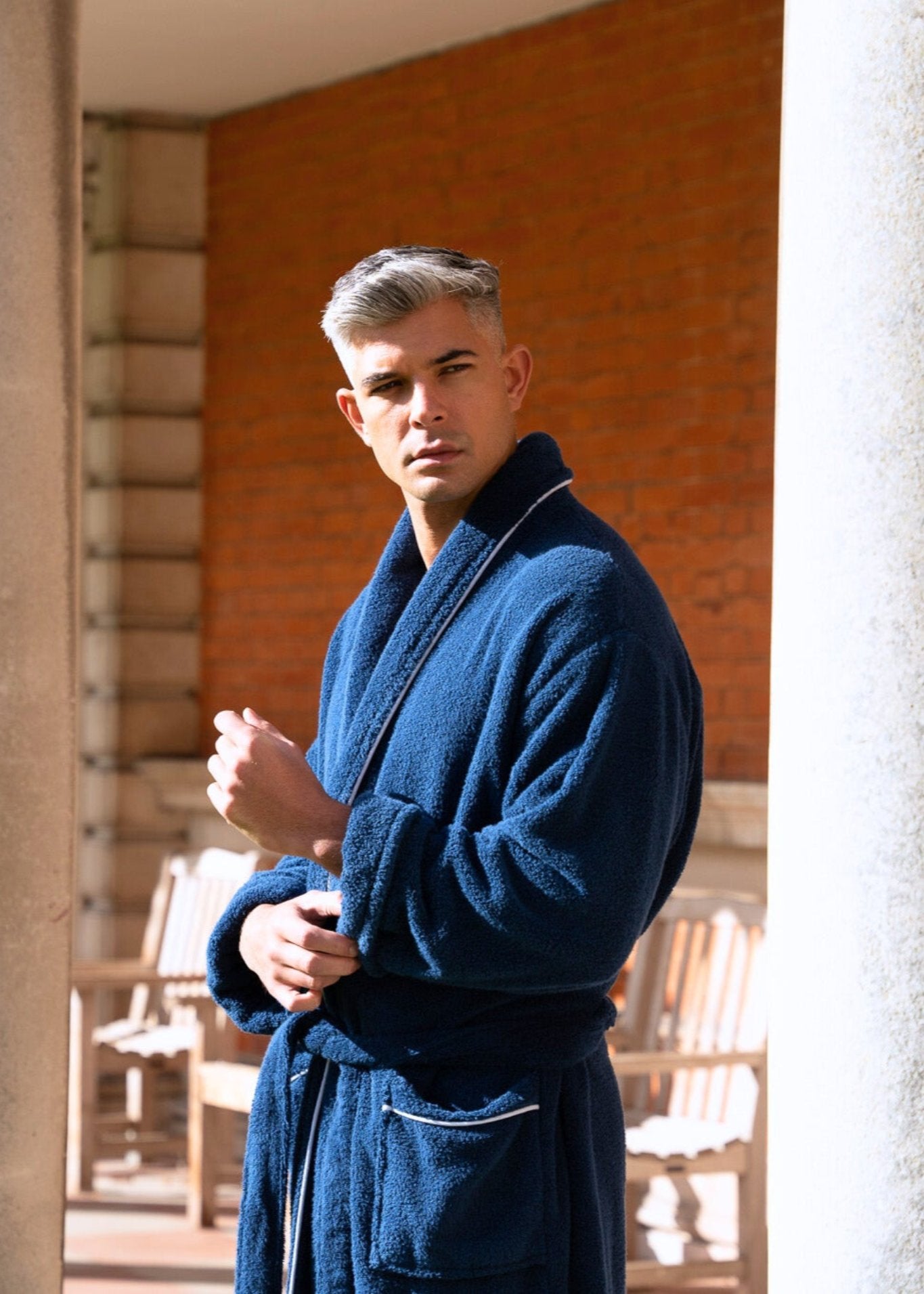 Men's Navy Towelling Dressing Gown - Phoenix | Bown of London Men's Navy Towelling Dressing Gown - Phoenix | Bown of London