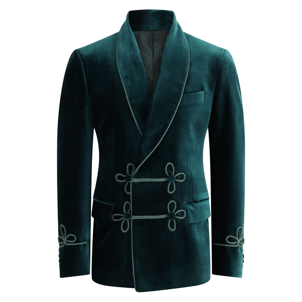 Green Velvet Jacket with Frog Fasteners Front